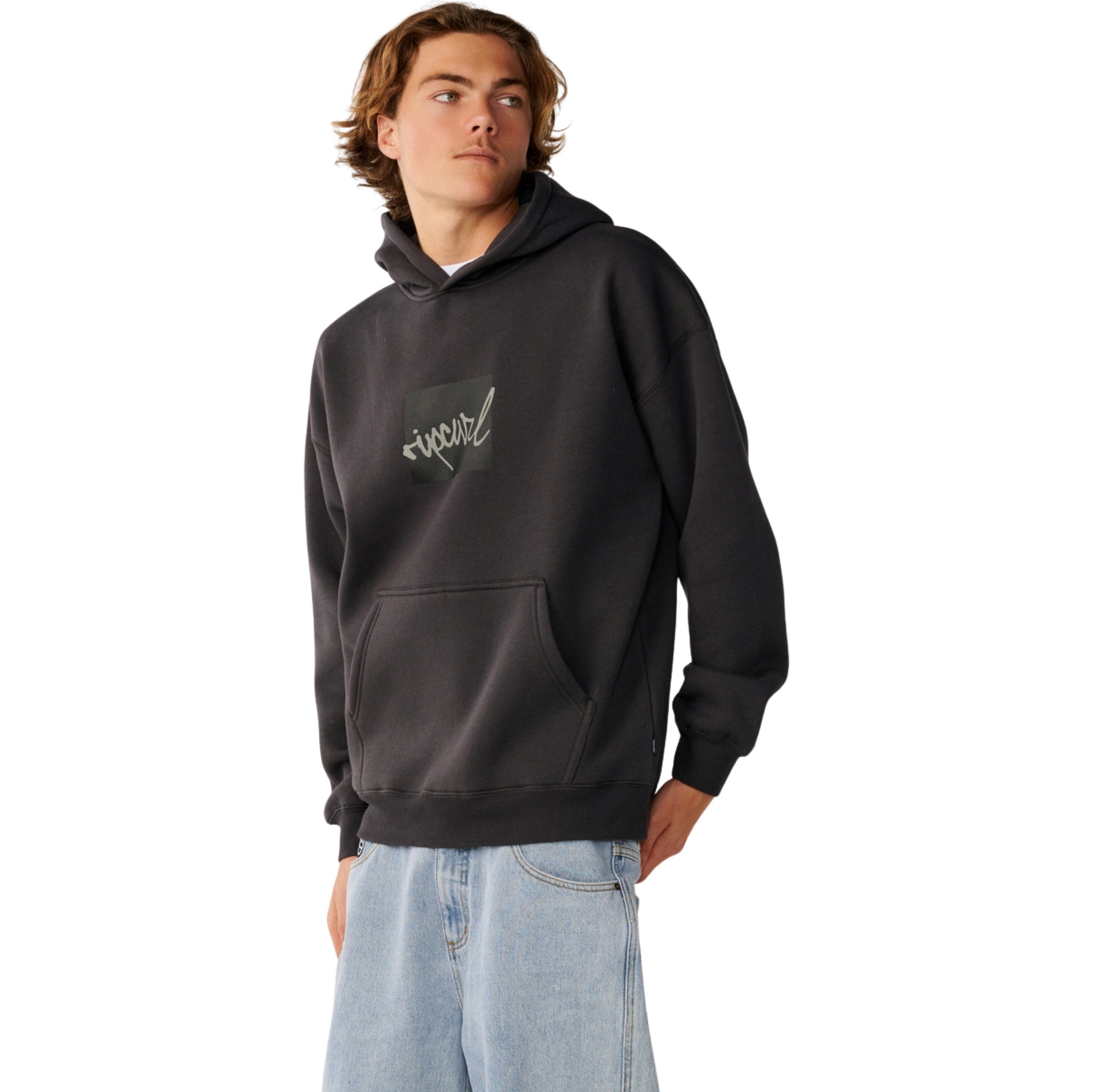 2026 Rip Curl Mens Rip Script Icon Hoodie 0F7MFL - Washed Black
